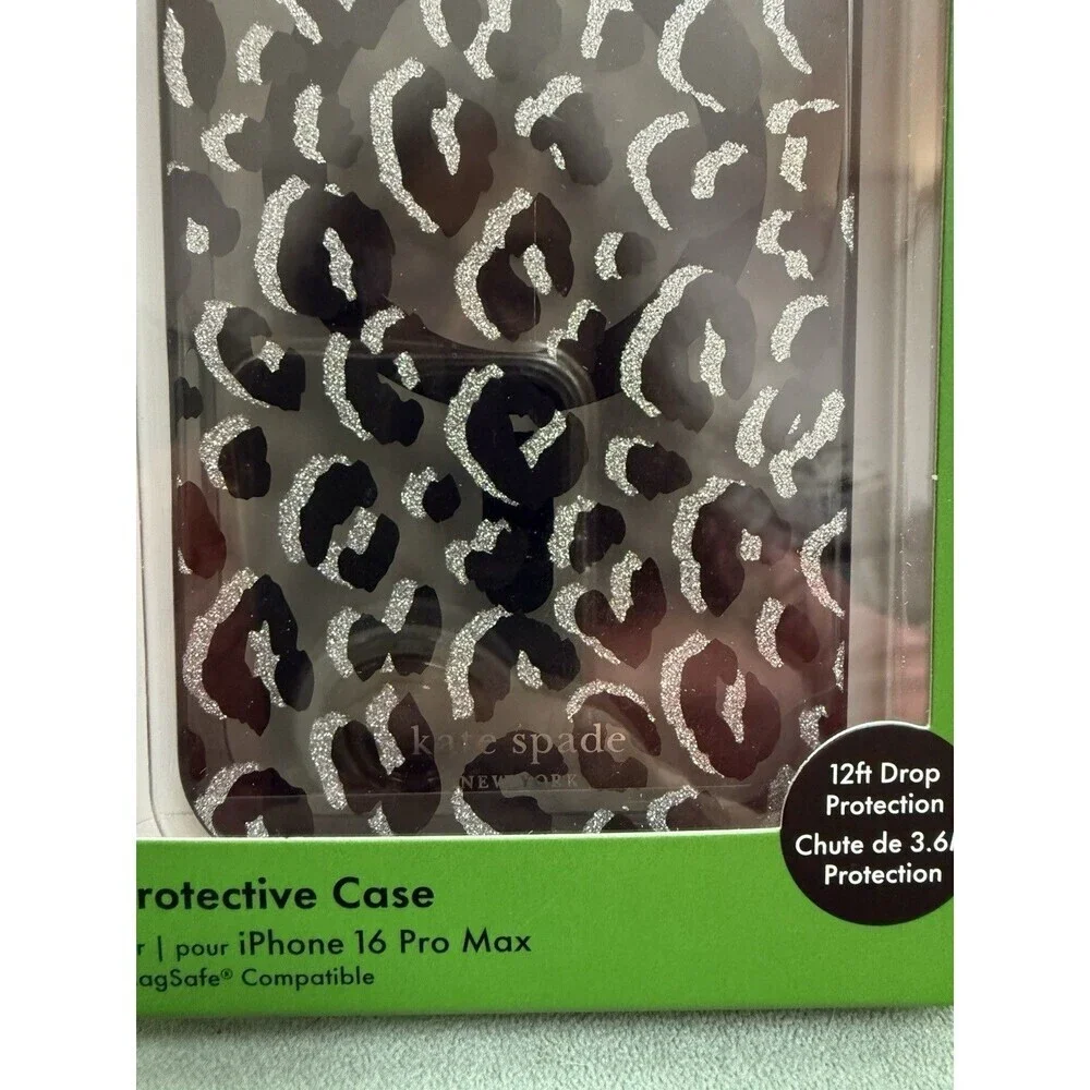 Kate Spade iPhone Case 16 PRO MAX Classic Ombré Glitter Leopard Print MagSafe